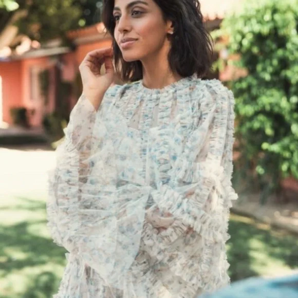 Mac Duggal Long-Sleeve Printed Mesh A-Line Mini Dress - Picture 3 of 13